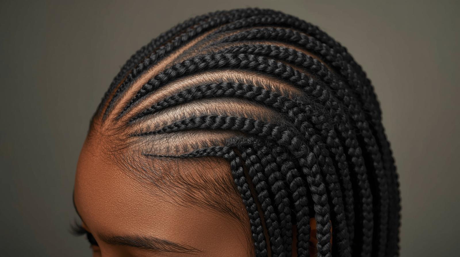 Close-up artistic shot of detailed African hair braiding precision and technique