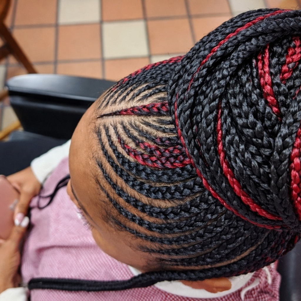 Artistic profile of a woman with professional African hair braiding detail and elegance