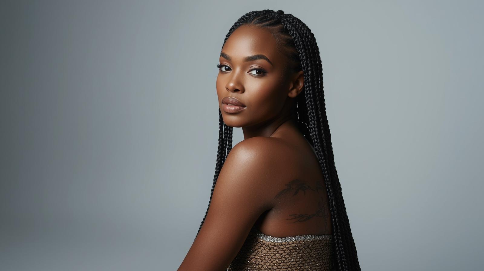 Beautiful knotless braids style showcase by Rozii expert stylst